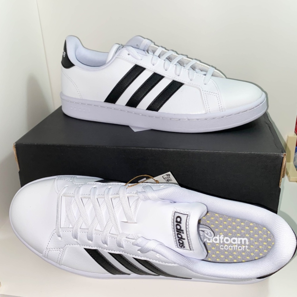 NIB Adidas Women's Grand Court Sneaker, White/Black/White, Size 10M